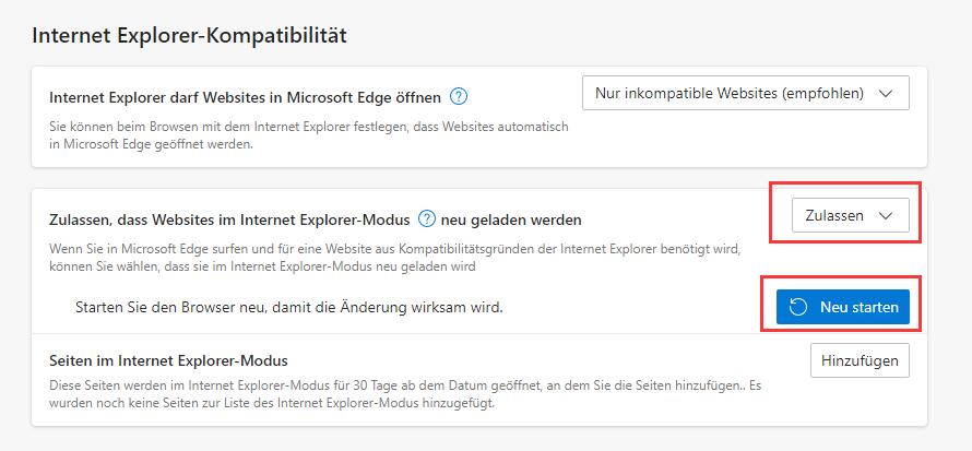 Internet Explorer-Kompatibilität 